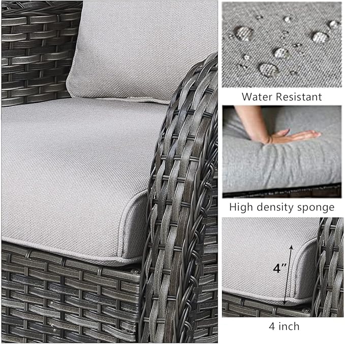 HUMMUH Outdoor Swivel Rocker Wicker Patio Chairs High Back PE Rattan Glider Chairs 4PCS Patio Furniture Set(Grey,Beige)