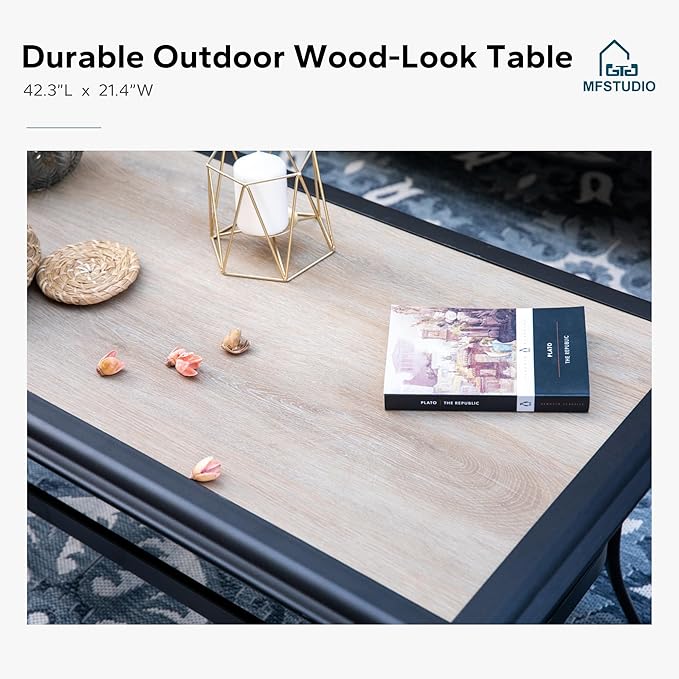 MFSTUDIO 5 PCS Outdoor Patio Furniture Set, Metal Outdoor Conversation Set, Rattan Wicker Patio Sectional Sofa Set with 2 x Swivel Single Sofa, 2-Seat and 3-Seat Sofa, 1 x Coffee Table, Blue