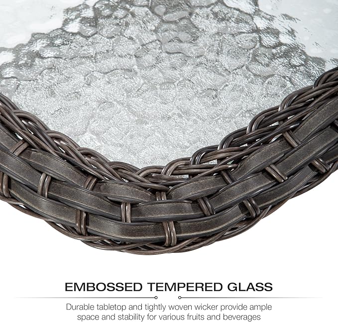 Joyside Outdoor Swivel Rocker Patio Chair and Matching Side Table - 2-Piece Wicker Patio Bistro Set with Premium Fabric Cushions (Brown Mixed with Grey/Green)