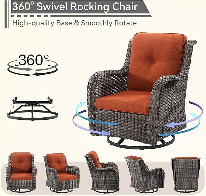 Outdoor Swivel Rocker Patio Chairs Set of 2 - Outdoor Wicker Patio Conversation Sets 2 Pieces with Olefin Fabric Cushions Suitable for Backyard Deck and Porch, Orange