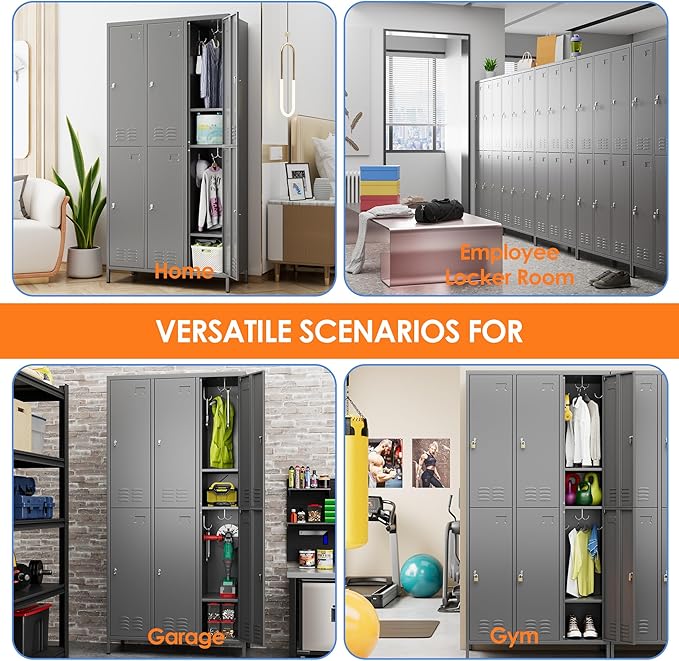 METAN Metal Locker for School Office Gym Bedroom,6 Doors Steel Storage Lockers Cabinet for Employees,Industrial Storage with 1 Shelf,Assembly Required,Dark Gray