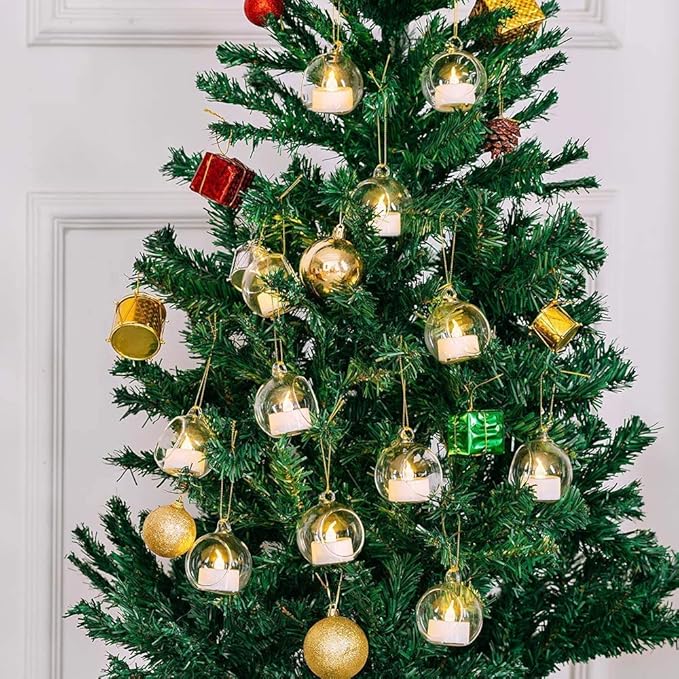 Sziqiqi Hanging Glass Globes Orbs Tea Light Candle Holders with Flameless LED Tealight for Wedding Ornaments, Wedding Birthday Christmas Party Centerpiece Accessory 2.36inch 20pcs +4 Extra