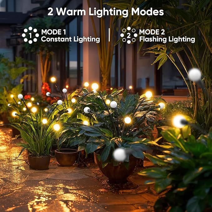 Solar Lights Outdoor Waterproof: 8 Pack 64 LED Firefly Garden Solar Powered Lamps - Bright Outside Pathway Lighting Modern Yard Patio Decorations - 2025 Unique Design Sway by Wind & Dancing