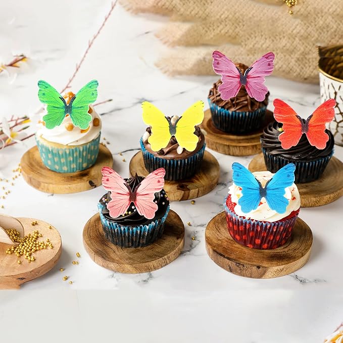 48 PCS Edible Butterfly Cupcake Toppers Wafer Paper Colorful Butterflies Cupcake Picks Edible Butterfly Birthday Decorations for Butterflies Theme Birthday Wedding Party Cake Decorations Supplies