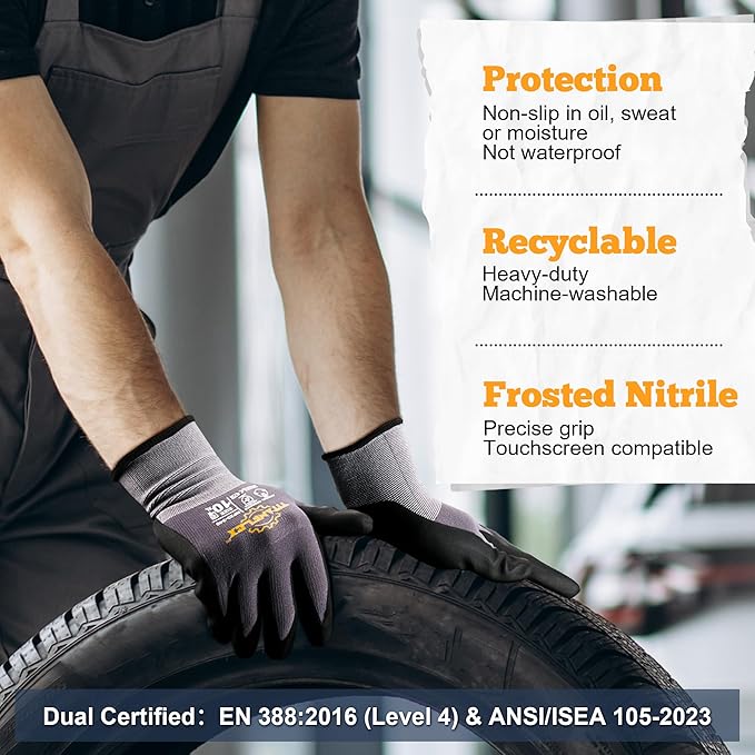 TitanFlex Work Gloves Microfoam Nitrile Coated Men Women, Safety Warehouse Gloves with Grip, Touchscreen, Seamless Knit Nylon