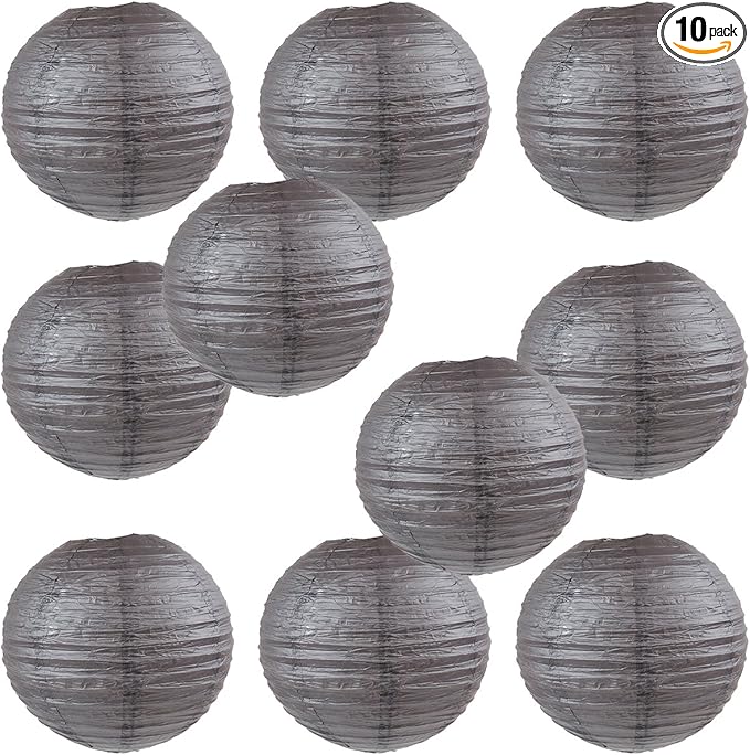 WYZworks Round Paper Lanterns 10 Pack (Dark Brown, 14") - Hanging Paper Lanterns Lamp for Wedding, Birthday, Party and Home Decorations with 8", 10", 12", 16" option