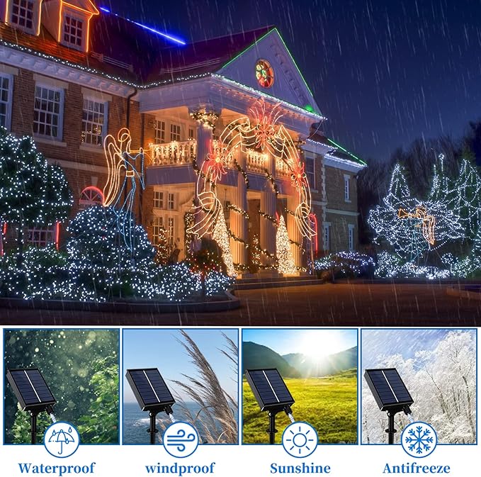 Solar Outdoor Rope Lights, 66ft 200leds Solar Powered Rope Lights Outdoor, 8 Modes Dimmable/Timer Remote String Light 3.7V/1200mAh Rope Solar Lights Outdoor Waterproof for Garden Decor, White