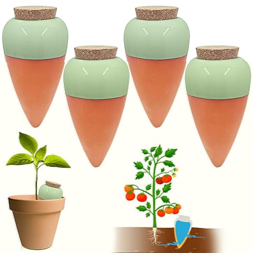 Plant Watering Globes - Olla Terracotta Watering Spikes - Hold 16 Ounces - Olla Water System for Plants - Self Water Method - Slow Releaese Drip Irrigation Terracotta Stakes