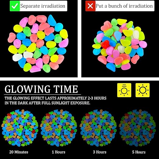 1.4LB 25-27mm Colorful Luminous Stones Fish Tank Glow Rocks Glow in The Dark Rocks Outdoor for Garden Path Walkway Yard Fish Tank Plant Pots