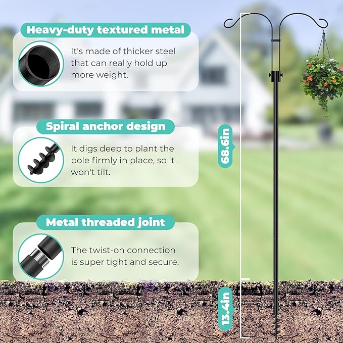 Mrcrafts Bird Feeder Hook for Outdoor, 82 Inch Hevy Duty Bird Feeder Poles, Bird Feeder Stand Station, Garden Hook for Hanging Plants, Lanterns, Hummingbird Feeders