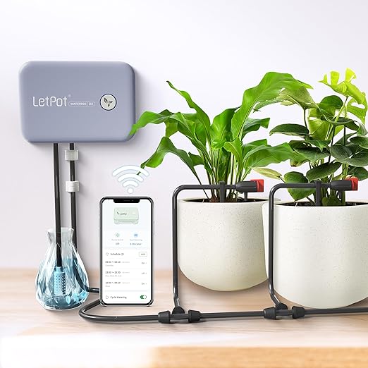 LetPot Automatic Watering System for Potted Plants, Drip Irrigation Kit System, Smart Plant Watering Devices for Indoor Outdoor, Water Shortage Remind, IPX66 （Grey
