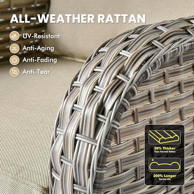 Outdoor Swivel Rocker Patio Chairs with Side Table,Wicker Swivel Rocking Chair Set of 2,3PCS High Back Wicker Patio Furniture Set Glider Chairs for Porch, Balcony, Deck,Yard,Beige