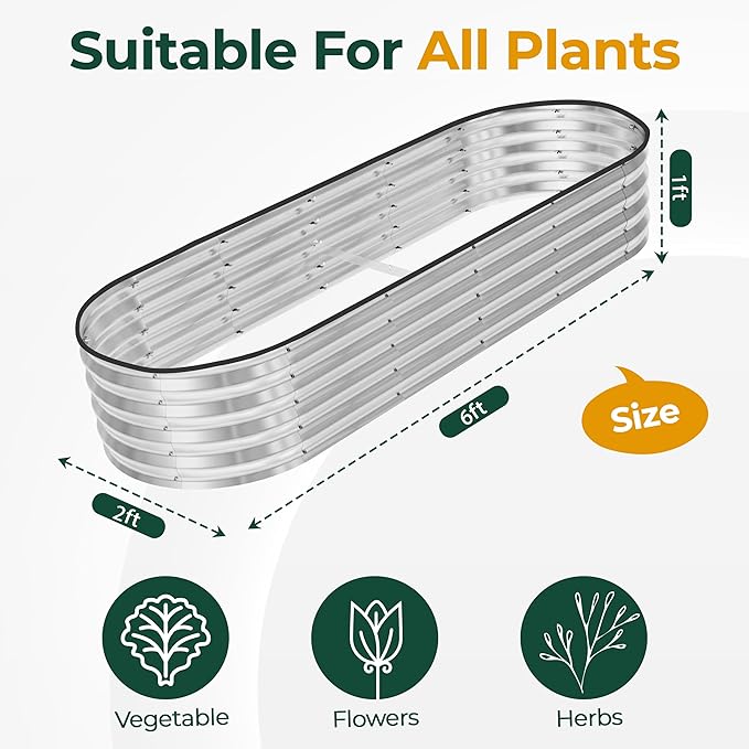 Utopia Home 2 Pack Galvanized Raised Garden Bed, 6ft x 2ft Lightweight Planter Boxes Outdoor with Easy Assembly, Large Garden Bed for Vegetables, Fruits, Flower - Silver