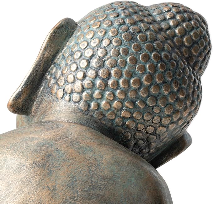 Glitzhome MGO Faux Bronze Resting Buddha Garden Statue Indoor and Outdoor Sculpture Decoration, 18" H