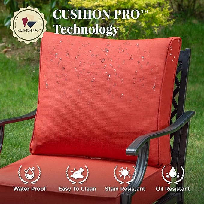 Patio Furniture Set 4 pcs, Metal Outdoor Patio Furniture, 3-Seat Sofa, 2 Single Chairs, Coffee Table and 5.75" Extra Thick Cushion, Conversation Set for Backyard Deck, Red