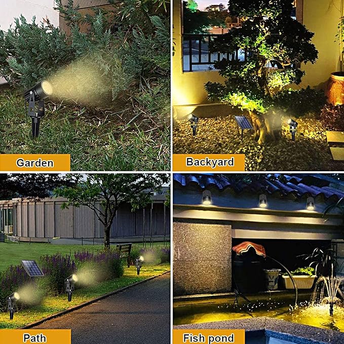 DLLT LED Solar Spot Lights Outdoor Landscape Spotlights, 2-in-1 Solar Powered Wall Lights-Low Voltage Outdoor Landscaping Light for Garden Yard Lawn Pathway Landscape Downlight, Warm White,Auto on/off