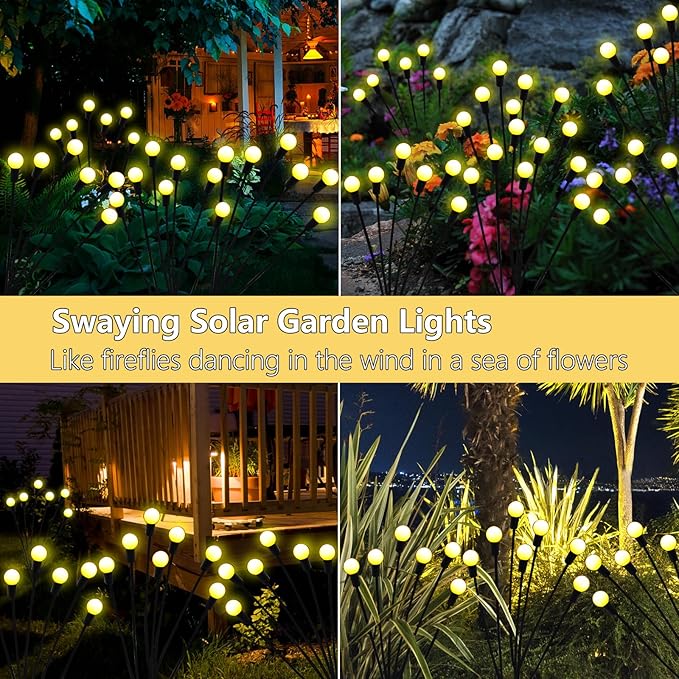 Solar Garden Lights Outdoor, 4 Pack 40 LED Solar Firefly Lights Waterproof, Sway by Wind, Solar Swaying Light for Yard Patio Backyard Garden Planter Flower Bed Pathway Outdoor Decoration (Warm White)