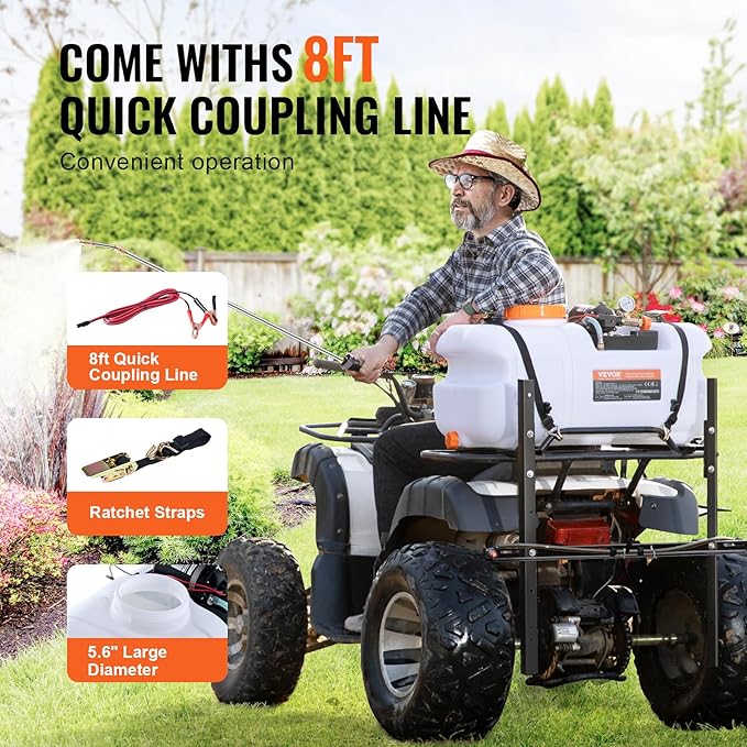 VEVOR ATV Spot Sprayer, 15.9 Gal/60L ATV/UTV Broadcast With Nozzle Boom, 12 V Pump With Water Tank, 1.9 GPM Flow Rate, Adjustable 0-72 PSI, 20FT Hose, Weed Sprayer for Garden, Farm