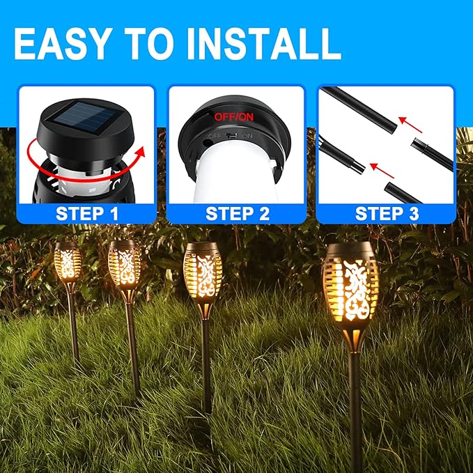 Solar Lights Outdoor 12 Pack, Solar Torch Light with Flickering Flame, Waterproof Outdoor Lighting Solar Powered Pathway Lights, Decoration Lighting for Garden Yard Patio, Auto On/Off
