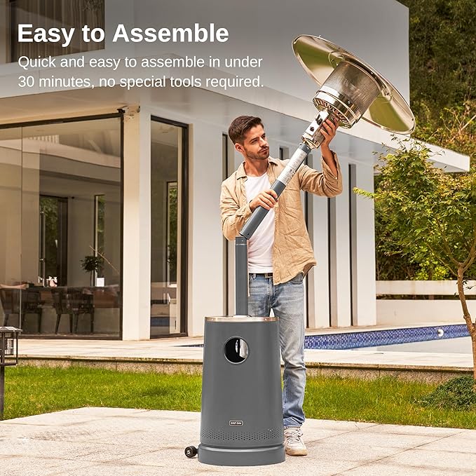 EAST OAK 55,000 BTU Patio Heater with Sand Box, Table Design, Thicker Stainless Steel Burner, Wheels, Triple Protection System, Propane Outdoor Heater for Home and Residential, Commercial Grade, Grey