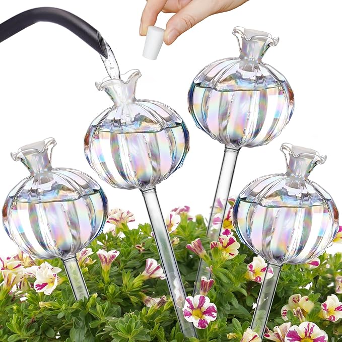NiHome Plant Watering Globes 4-Pack, Iridescent Glass Cactus Self Watering Globe, Glass Waterer for Potted Plants - 4.7OZ/140 ML Capacity Automatic Mini Irrigation System, Adorable Gardening Gift
