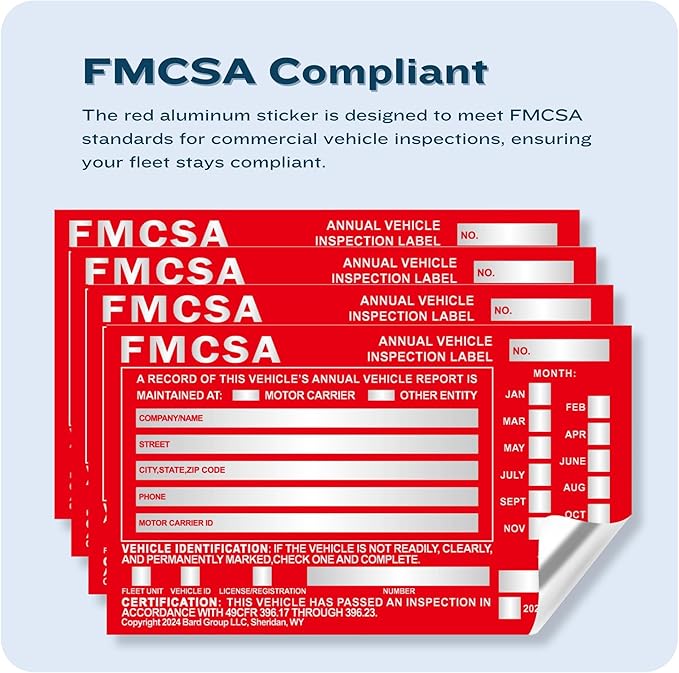 100-Pack DOT Compliant Aluminum Annual Vehicle Inspection Label – Red FMCSA Label with Punch Boxes