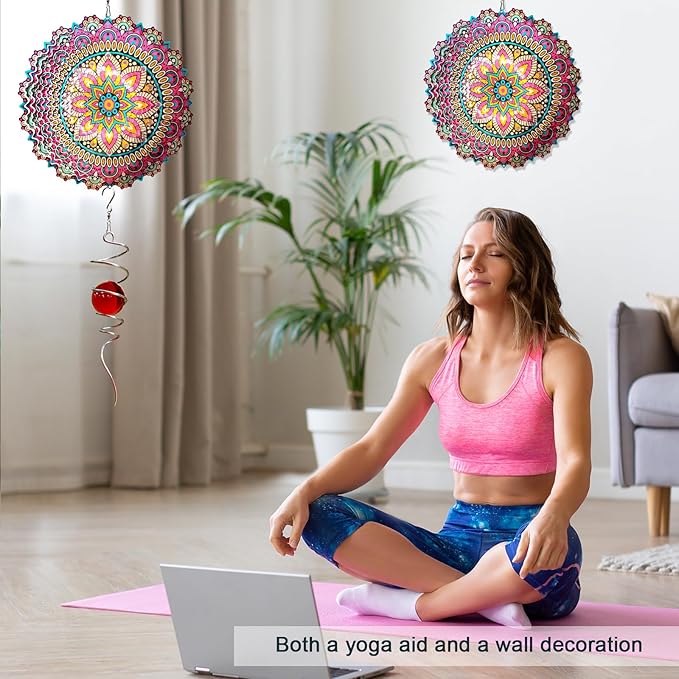 Wind Spinner Blossom Mandala Wind Spinners Outdoor 12inch 3D Stainless Steel Hanging Wind Sculptures Creates Holographic Effect. Kinetic Garden Decoration Yard Art Decor Worth Mandala Gifts