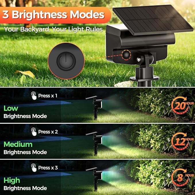 Solar Spot Lights Outdoor, 92 LEDs Landscape Lighting with 3 Lighting Modes and Auto On/Off, IP67 Waterproof Spotlights, Outdoor Solar Lights for Yard Garden, 6 Pack (Cool White)