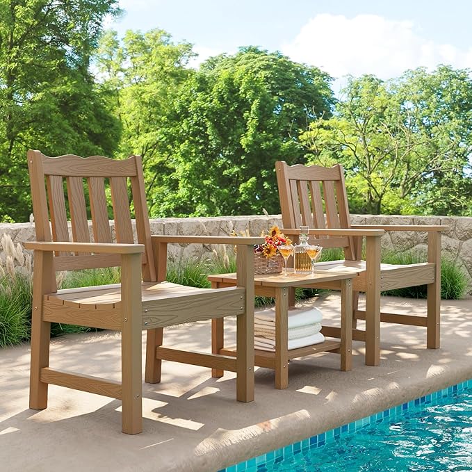 Stoog All-Weather Patio Chairs Set of 2, Oversized Garden Chair with 400 lbs Weight Capacity, Easy to Assemble, Outdoor Chair for Patio, Backyard Deck, Fire Pit & Lawn Porch, Teak