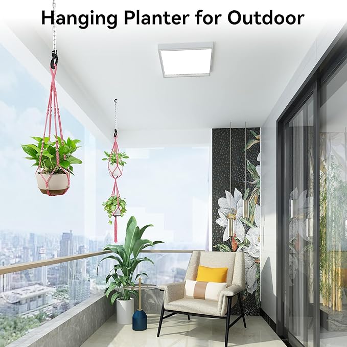 USLAI Macrame Plant Hanger Indoor Outdoor, Up to 4-15 inch Pot, Heavy 20lb Planters, Extra Long Strong Hanging Planter Basket Holder, Boho Home Decor, 35+49 Inch, Pink (POTS NOT Included)