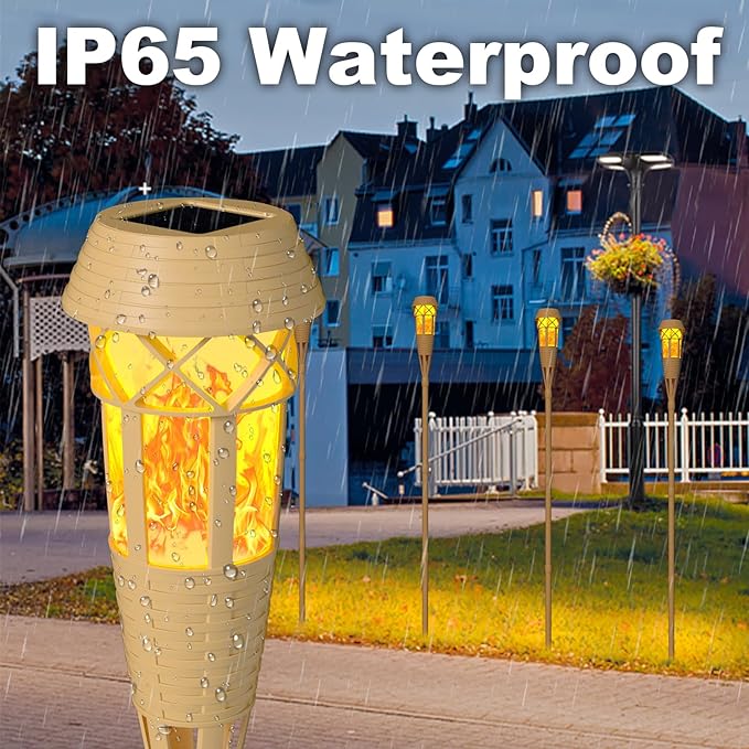 Solar Outdoor Lights – Solar Torch Lights with Flickering Flame for Garden Decor, Waterproof Solar Garden Lights, Outdoor Patio & Pathway Yard Decorations with Flame Torches - 4 Pack