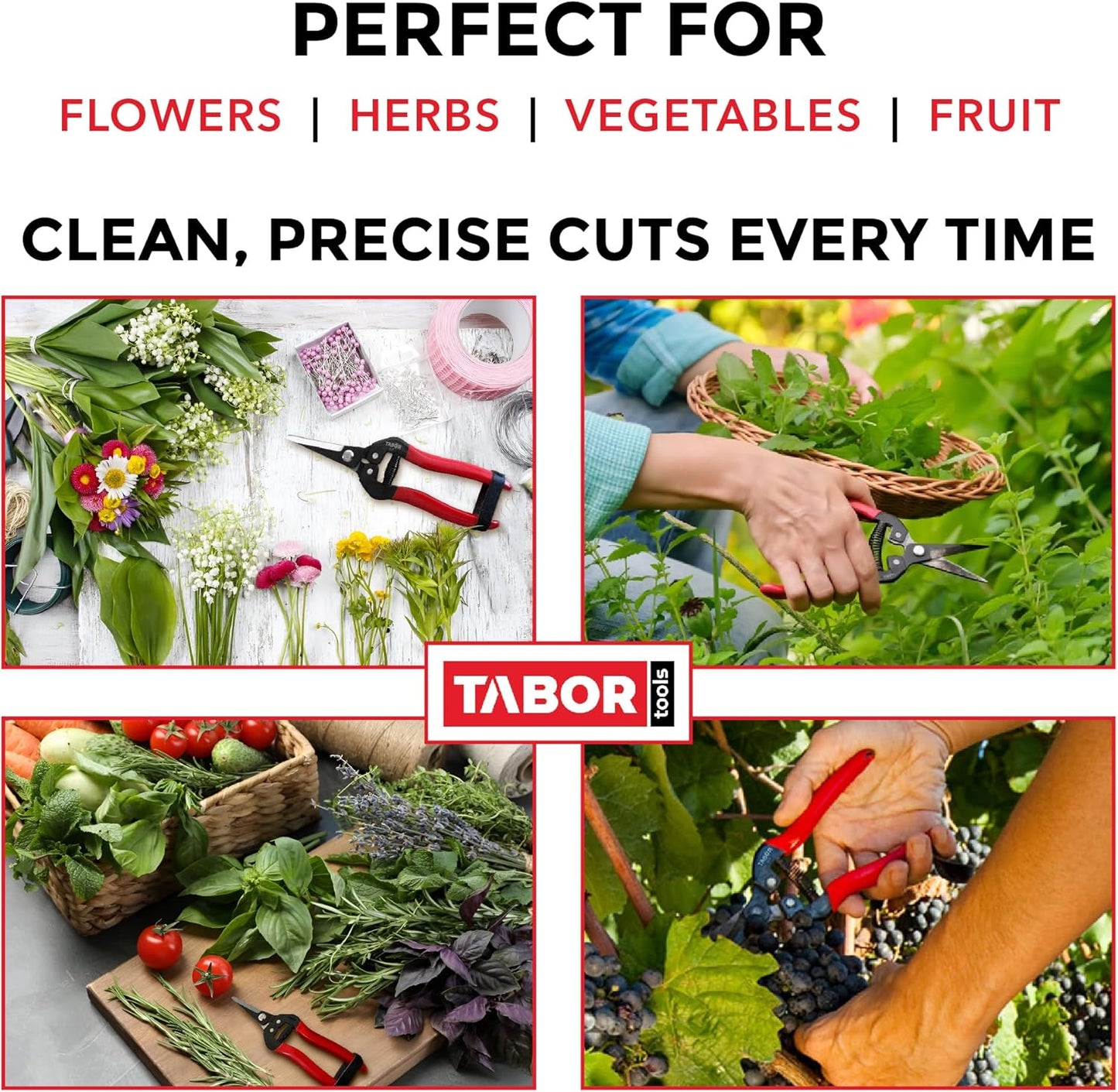 TABOR TOOLS K7A Straight Pruning Shears with Carbon Steel Blades, Florist Scissors, Multi-Tasking Garden Snips for Arranging Flowers, Trimming Plants and Harvesting Herbs, Fruits or Vegetables.