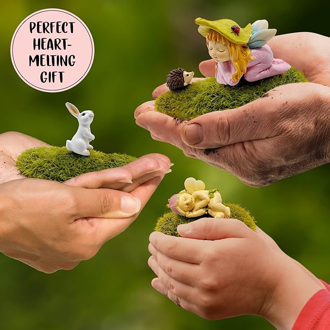WILD PIXY Baby Miniature Fairy Garden Set – Springtime Fairy Accessories Kit with Gorgeous Fairies and Animals, Indoor/Outdoor Figurines in Designer Gift Box, Perfect for Garden Decor