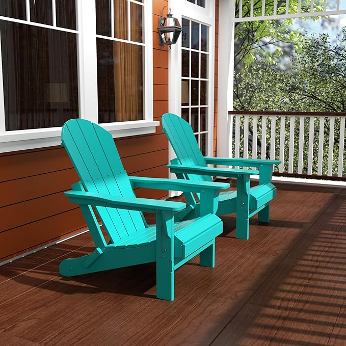 Westin Outdoors Laguna WO Home Furniture Adirondack Chair 2 PCS Set Outdoor Folding Patio Chair for Bon Fire Pit Garden Lawn Backyard Lounging Relaxing (Turquoise)