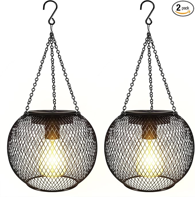 Solar Outdoor Lights,Hanging Solar Lantern Retro Metal Outside Decorative Waterproof Solar Powered Lanterns for Yard Garden Patio Pathway Tree Halloween Christmas Decor（2pcs）
