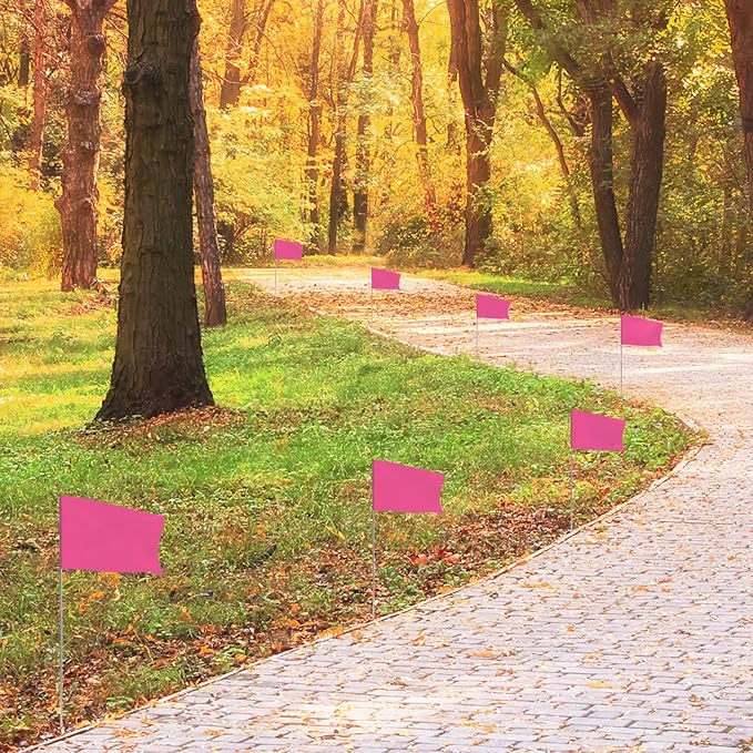 Zozen 50Pack Fluorescent Pink Marking Flags, Writable/15x4x5 Inch, Yard Flags for Lawn & Irrigation & Landscape & Sprinkler & Survey & Dog Training.