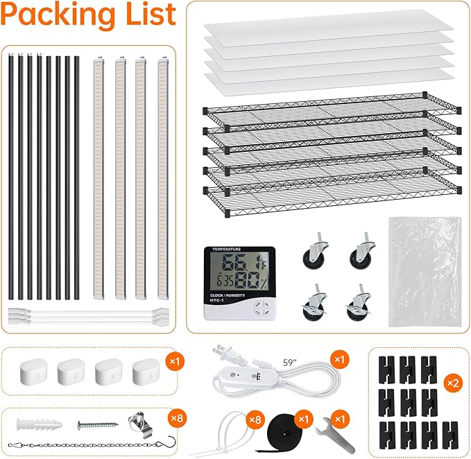 Indoor Greenhouse with Grow Light, Tall Plant Stand with 4 Pack Full Spectrum Plant Lights , 3 Color Modes, Plant Shelf with Tent for Indoor Plant, Seed Starting, Seed Tray, 47.2"x17.8"x70.9"