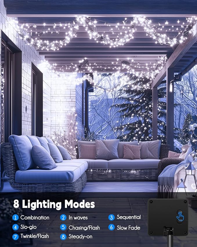 Brightown Solar String Lights for Outside, 2 Packs Total 39.2Ft 480 LED Solar Fairy Lights for Outdoor Waterproof, Firecracker Twinkle Lights with 8 Modes for Patio Party Garden Yard Home, Pure White