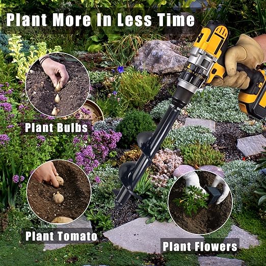 Utoolmart Auger Drill Bit for Planting Set of 3, (1.6x8.7, 1.8x14, 3.1x12) Easy Planter Garden Auger - Bulb & Bedding Plant Augers - Posthole Digger for 3/8” Hex Drive Drill