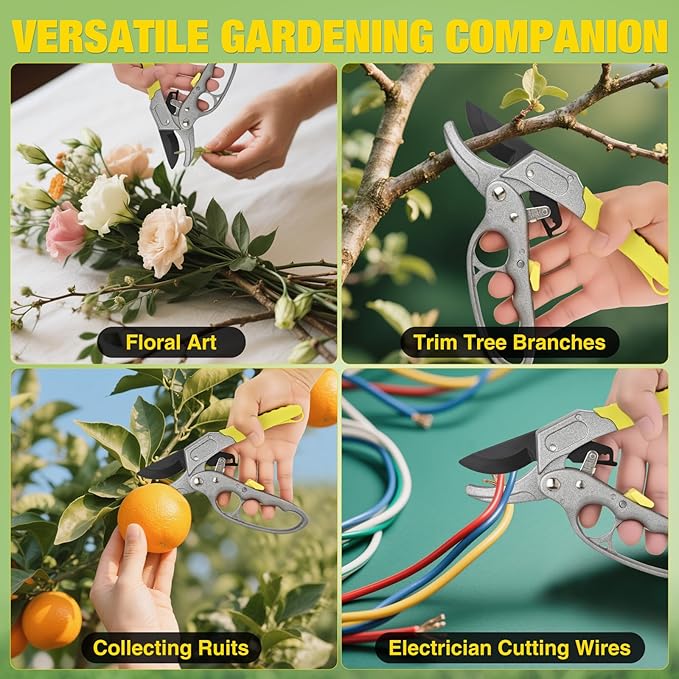Yesker Pruning Shears Garden Shears 7.8" Professional Garden Scissors Sharp 65 Manganese Steel Blade Heavy Duty Clippers Hand Pruners for Cutting Fresh Flowers Branch Plant Trimming Gardening Tools