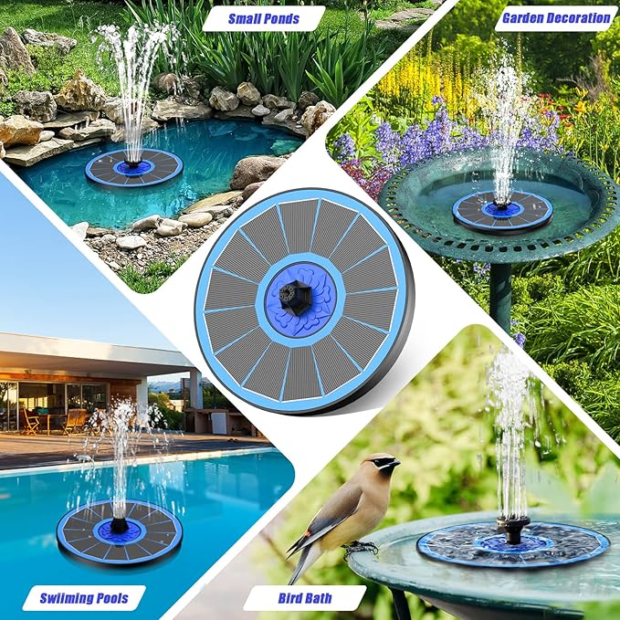 SZMP Solar Fountain Upgrade, 3.5W Solar Powered Bird Bath Fountains with Flower, Outdoor Water Feature Solar Pump with 7-in-1 Nozzles, 4 Fixed Pipes for Humingbirds, Garden, Pool, Pond, and Fish Tank
