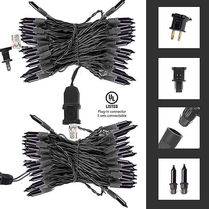 TW SHINE Purple Halloween Lights, 2 Pack 20FT 100 Count Incandescent Halloween Mini String Lights, Waterproof Halloween Decorations for Outdoor Indoor Patio Home Party Garden Yard Decor