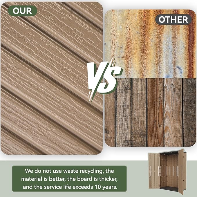 Aoxun Outdoor Storage Shed with Metal Shelving Kit & Floor, 64 Cu.Ft Large Outdoor Storage Cabinet, Waterproof Vertical Resin Shed for Garden Tools, Pool Equipment, Brown