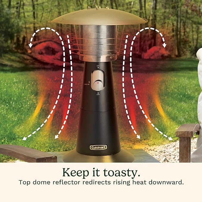 Cuisinart Portable Tabletop Patio Heater, 11,000 BTU Outdoor Propane Heater with Safety Tilt Switch and Adjustable Heat, Burner Screen Guard, 30 sq. Foot Heat Range, Black