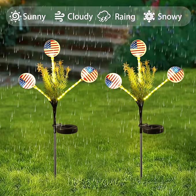 Solar Lights Outdoor Waterproof, 2 Pack American Flag Garden Lights for Yard,Garden,Patio,Pathway Decoration, Landscape Ambient Lighting for Festival,Holiday,Party,Christmas Gifts New Year Decorations