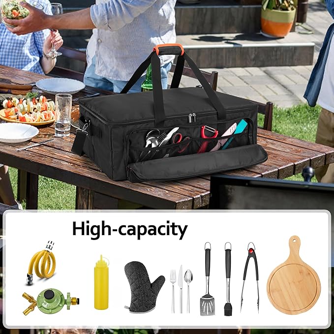 Pizza Oven Carry Bag Compatible with Ooni Koda 12 Gas Pizza Oven, Portable Carrier Cover with Shoulder Strap, Outdoor Carrying Case with Multi Pockets for Accessories, Bag Only