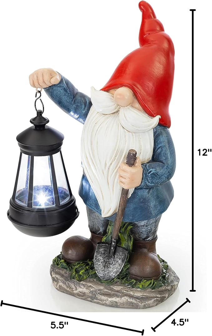 VP Home Earnest Garden Gnomes with Lantern Lawn Gnome Great Addition for Your Garden Solar Powered Light Garden Knome Christmas Decorations Gifts for Outside Patio Lawn