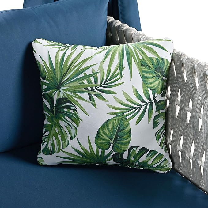 Polibi Outdoor Patio Sunbed with Blue Curtains,Outdoor Sun Lounger Bed with Pillows,Rubber Core Rope Weaving Outdoor Double Chaise Lounge Suitable for Pool,Garden,Blue