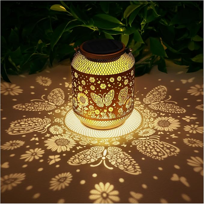 Solar Lanterns Outdoor Waterproof Butterfly Garden Decor Birthday Gifts for Women Mom Grandma Hanging Solar Lights Metal Decoration Outside for Yard, Patio, Backyard, Porch, Pathway