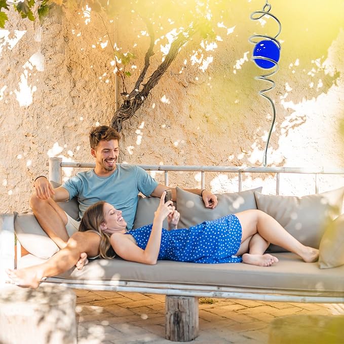 Wind Spinner Tail Gazing Ball Spiral Tail Wind Spinner Stabilizer Sun Catcher Visual Illusion in Spinning Yard Art Decor,Indoor Outdoor Garden Decoration Wind Sculptures-13 in(Dark Blue)